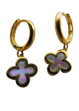 Load image into Gallery viewer, Van Cleef & Arpels Style Gold Clover Mother Of Pearl Hoop Drop Earrings 9 Carat