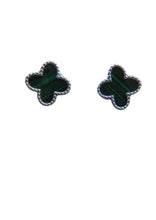 Load image into Gallery viewer, Van Cleef & Arpels Style Gold Malachite Clover Stud Earrings 9 Carat White Solid