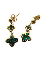 Load image into Gallery viewer, Van Cleef & Arpels Style Gold Clover Green Malachite Drop Earrings 9 Carat