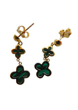 Load image into Gallery viewer, Van Cleef & Arpels Style Gold Clover Green Malachite Drop Earrings 9 Carat