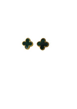 Load image into Gallery viewer, Van Cleef & Arpels Style Gold Malachite Large Clover Stud Earrings 9 Carat Yellow Solid