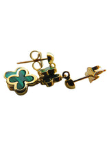 Load image into Gallery viewer, Van Cleef & Arpels Style Gold Clover Green Malachite Drop Earrings 9 Carat