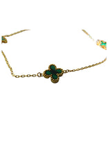 Load image into Gallery viewer, Van Cleef & Arpels Style Malachite Green Clover Adjustable 18"-20" Yellow Gold Necklace 9 Carat