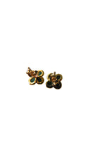 Load image into Gallery viewer, Van Cleef & Arpels Style Gold Malachite Large Clover Stud Earrings 9 Carat Yellow Solid