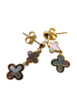 Load image into Gallery viewer, Van Cleef & Arpels Style Gold Clover Mother Of Pearl Drop Earrings 9 Carat