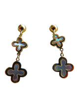 Load image into Gallery viewer, Van Cleef & Arpels Style Gold Clover Mother Of Pearl Drop Earrings 9 Carat