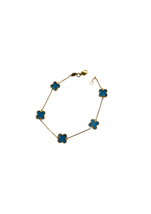 Turquoise Clover Gold Bracelet 9 Carat Yellow 9 Carat Available in Mother Of Pearl, Malachite and Black