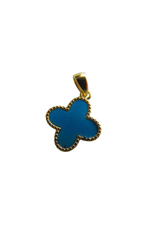 Yellow Gold Clover Turquoise Pendant 9 Carat Also Available In Green Malachite, Black, Mother Of Pearl & All Gold