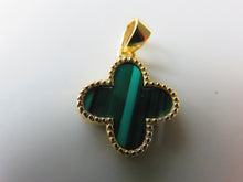 Load image into Gallery viewer, Gold Clover Green Malachite Pendant 9 Carat Also Available In Mother Of Pearl &amp; All Gold
