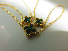 Load image into Gallery viewer, Van Cleef & Arpels Style Malachite Green Clover Adjustable 18"-20" Yellow Gold Necklace 9 Carat