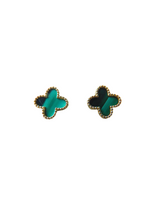 Load image into Gallery viewer, Gold Malachite Clover Stud Earrings 9 Carat Yellow Solid Available In Mother Of Pearl &amp; Black
