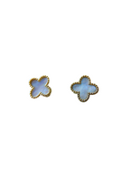 Load image into Gallery viewer, Van Cleef & Arpels Style Gold Mother Of Pearl Clover Stud Earrings 9 Carat Yellow Solid