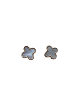 Load image into Gallery viewer, Van Cleef & Arpels Style Gold Mother Of Pearl Clover Stud Earrings 9 Carat Yellow Solid