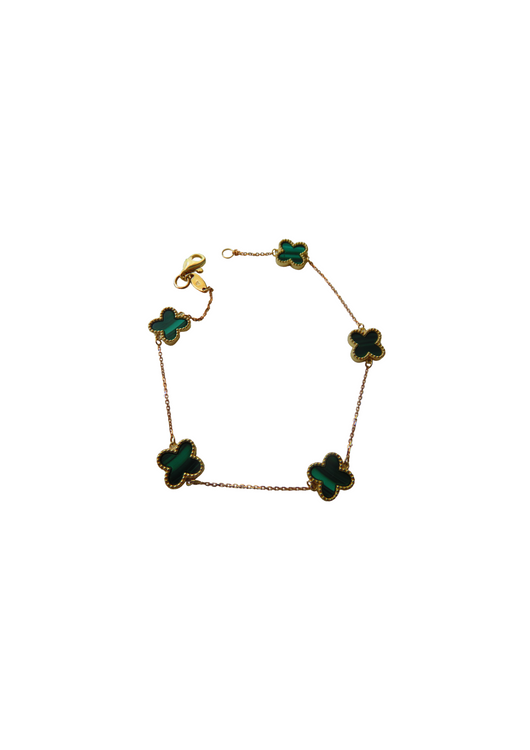 Malachite Green Clover Gold Bracelet 9 Carat Yellow 9 Carat Available in Mother Of Pearl and Black