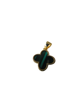 Load image into Gallery viewer, Gold Clover Green Malachite Pendant 9 Carat Also Available In Mother Of Pearl &amp; All Gold
