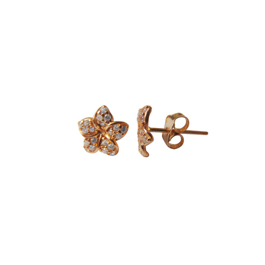 Gold Flower Stud Earrings 9 Carat Rose cz