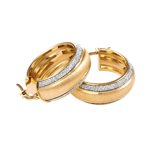 Gold Hoop Earrings Glitter 9 Carat Yellow Moondust Medium Double