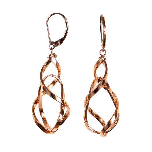 Gold Drop Earrings 9 Carat Rose Swirl Double