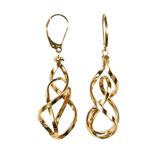 Gold Drop Earrings 9 Carat Yellow Swirl Double