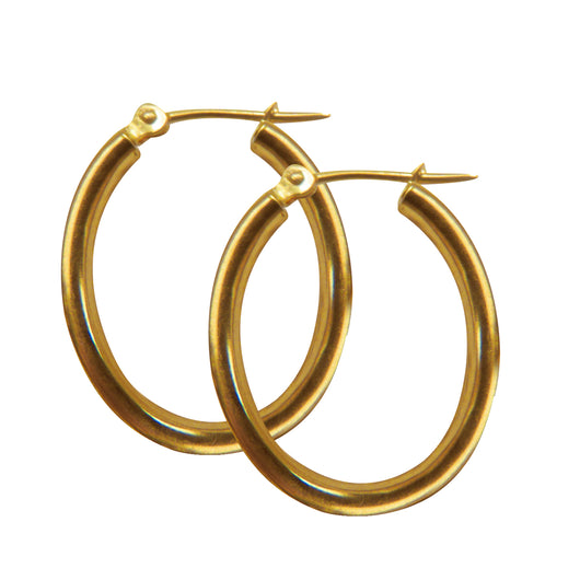 Gold Sleeper Hoop Earrings 9 Carat Yellow Oval
