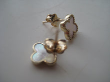 Load image into Gallery viewer, Van Cleef & Arpels Style Gold Mother Of Pearl Clover Stud Earrings 9 Carat Yellow Solid