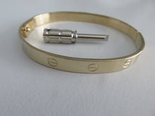 Load image into Gallery viewer, Gold Love Screw Bangle 9 Carat Solid Yellow With Screwdriver Ladies Hinged
