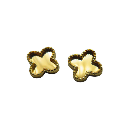 Gold Clover Stud Earrings 9 Carat Yellow Solid Also Available In Mother Of Pearl Green & Black