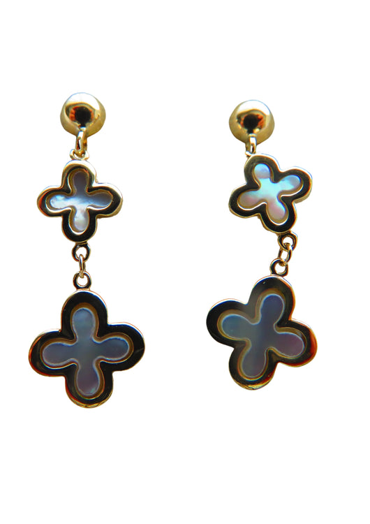 Van Cleef & Arpels Style Gold Clover Mother Of Pearl Drop Earrings 9 Carat