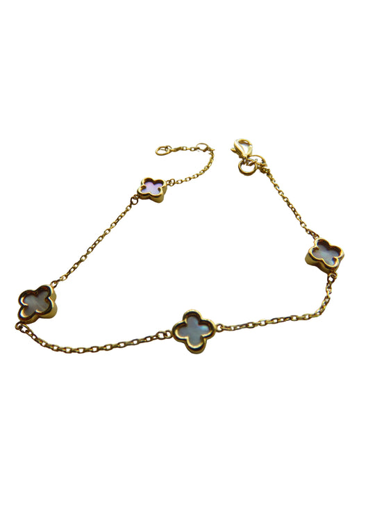 Van Cleef & Arpels Style Mother Of Pearl Clover Gold Bracelet Adjustable 2 Sizes 9 Carat Yellow