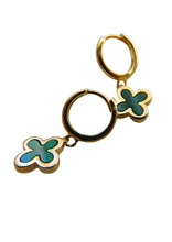 Load image into Gallery viewer, Van Cleef &amp; Arpels Style Gold Clover Green Malachite Hoop Drop Earrings 9 Carat
