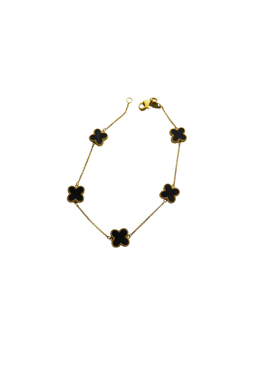 Van Cleef & Arpels Style Black Clover Gold Bracelet 9 Carat Yellow 9 Carat Available in Mother Of Pearl, Malachite and Turquoise