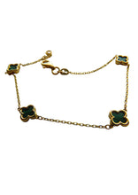 Load image into Gallery viewer, Van Cleef &amp; Arpels Style Malachite Clover Gold Bracelet Adjustable 2 Sizes 9 Carat Yellow
