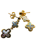 Load image into Gallery viewer, Van Cleef &amp; Arpels Style Gold Clover Mother Of Pearl Drop Earrings 9 Carat
