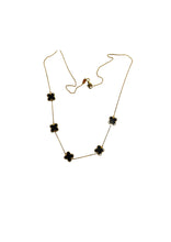 Load image into Gallery viewer, Van Cleef &amp; Arpels Style Black Clover 18&quot; Gold Necklace 9 Carat Yellow 9 Carat Available in Mother Of Pearl, Turquoise and Malachite
