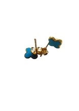 Load image into Gallery viewer, Van Cleef &amp; Arpels Style Gold Turquoise Clover Stud Earrings 9 Carat Yellow Solid Available In Mother Of Pearl &amp; Black
