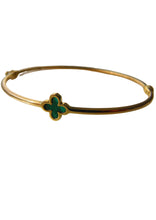 Load image into Gallery viewer, Van Cleef &amp; Arpels Style Malachite Green Clover Gold Bangle 9 Carat Yellow
