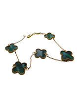 Load image into Gallery viewer, Van Cleef &amp; Arpels Style Malachite Green Large Clover Gold Bracelet 9 Carat Yellow 9 Carat Available in Mother Of Pearl and Black
