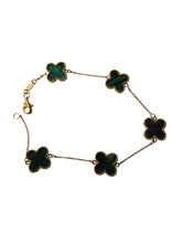 Load image into Gallery viewer, Van Cleef &amp; Arpels Style Malachite Green Large Clover Gold Bracelet 9 Carat Yellow 9 Carat Available in Mother Of Pearl and Black
