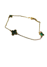 Load image into Gallery viewer, Van Cleef &amp; Arpels Style Malachite Clover Gold Bracelet 9 Carat Yellow
