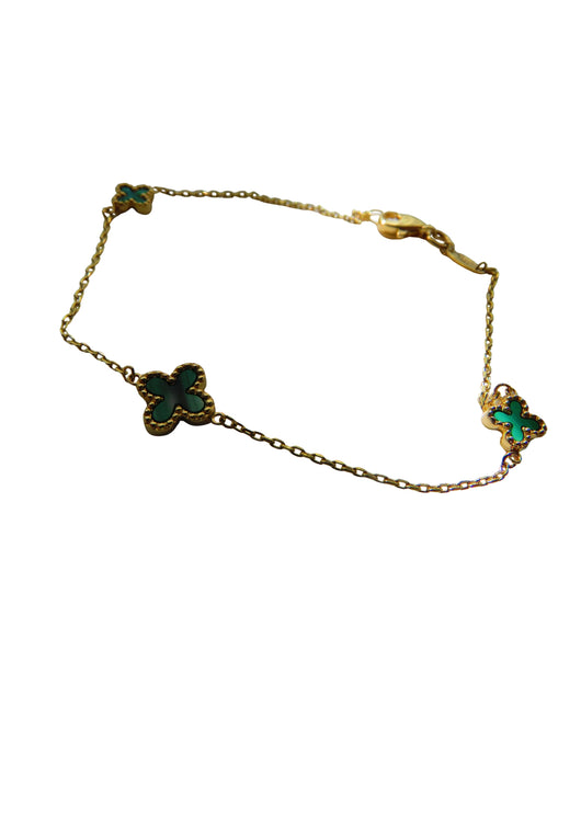 Van Cleef & Arpels Style Malachite Clover Gold Bracelet 9 Carat Yellow