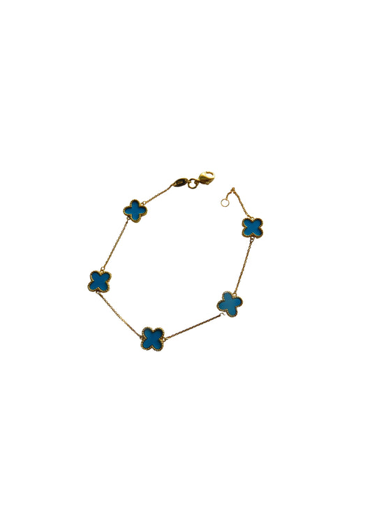 Van Cleef & Arpels Style Turquoise Clover Gold Bracelet 9 Carat Yellow 9 Carat Available in Mother Of Pearl, Malachite and Black