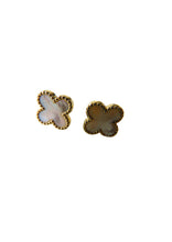 Load image into Gallery viewer, Van Cleef &amp; Arpels Style Gold Mother Of Pearl Clover Stud Earrings 9 Carat Yellow Solid Available In Malachite Green &amp; Black
