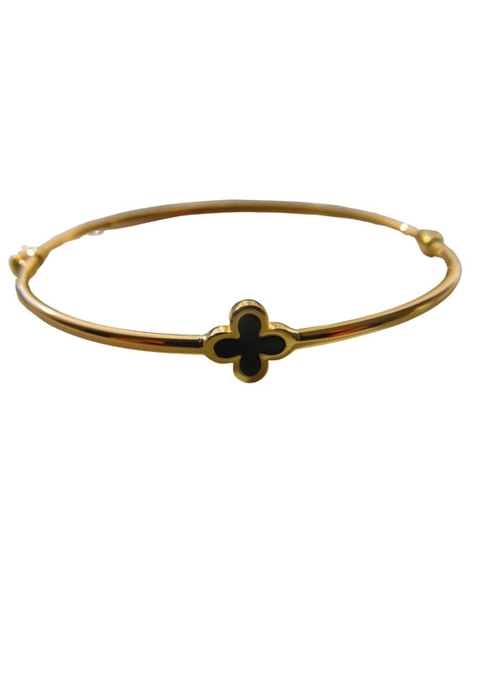 Van Cleef & Arpels Style Black Clover Gold Bangle 9 Carat Yellow