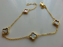 Load image into Gallery viewer, Van Cleef &amp; Arpels Style Mother Of Pearl Clover Gold Bracelet Adjustable 2 Sizes 9 Carat Yellow
