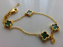 Load image into Gallery viewer, Van Cleef &amp; Arpels Style Malachite Clover Gold Bracelet Adjustable 2 Sizes 9 Carat Yellow
