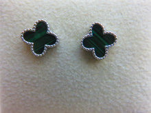 Load image into Gallery viewer, Van Cleef &amp; Arpels Style Gold Malachite Clover Stud Earrings 9 Carat White Solid
