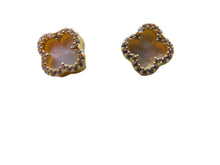 Load image into Gallery viewer, Van Cleef &amp; Arpels Style Gold Mother Of Pearl Clover Stud Earrings 9 Carat Yellow Solid
