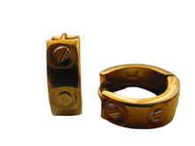Load image into Gallery viewer, Gold Sunken Screw Love Huggies Hoop Earrings 9 Carat Yellow
