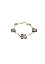 Load image into Gallery viewer, Van Cleef &amp; Arpels Style Mother Of Pearl Large Clover Gold Bracelet 9 Carat Yellow 9 Carat Available in Malachite Green and Black
