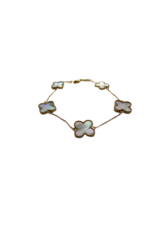 Van Cleef & Arpels Style Mother Of Pearl Large Clover Gold Bracelet 9 Carat Yellow 9 Carat Available in Malachite Green and Black